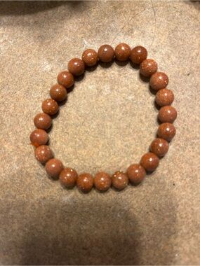 Goldstone Beaded Stretch Bracelet - Brown Goldtone